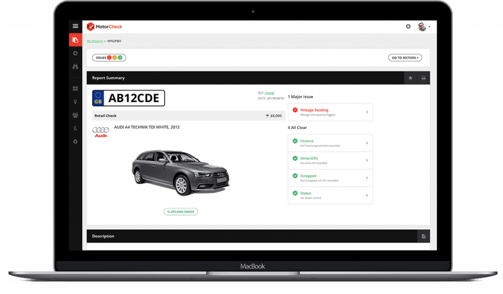 MotorCheck Trade Car History Check Report